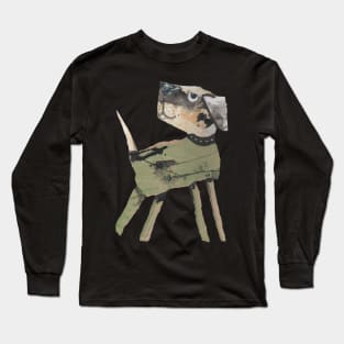 Dog, looking back. Collaged Dog for Dog Lovers. Long Sleeve T-Shirt